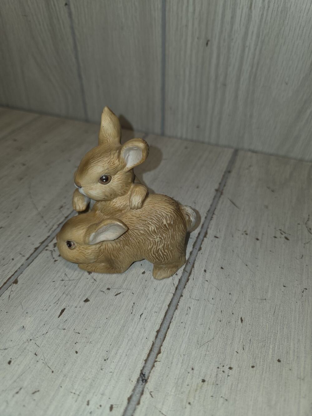Vtg HOMCO Bunnies Ceramic Rabbits Cute #1455 Figurine Farmhouse Cottagecore